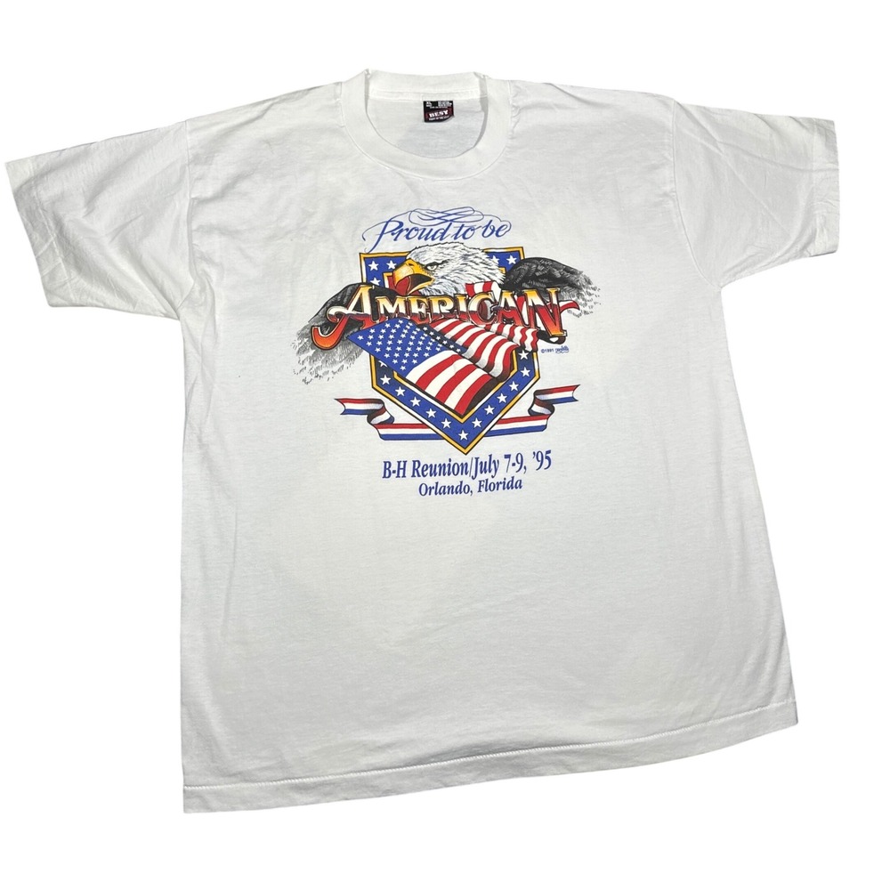 Vintage 1995 Proud to be American Eagle T Shirt XL White Fruit of the Loom Best